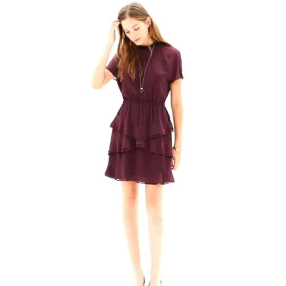 Madewell Radiant Ruffle Tiered Dress Plum Mini Dress Size 2